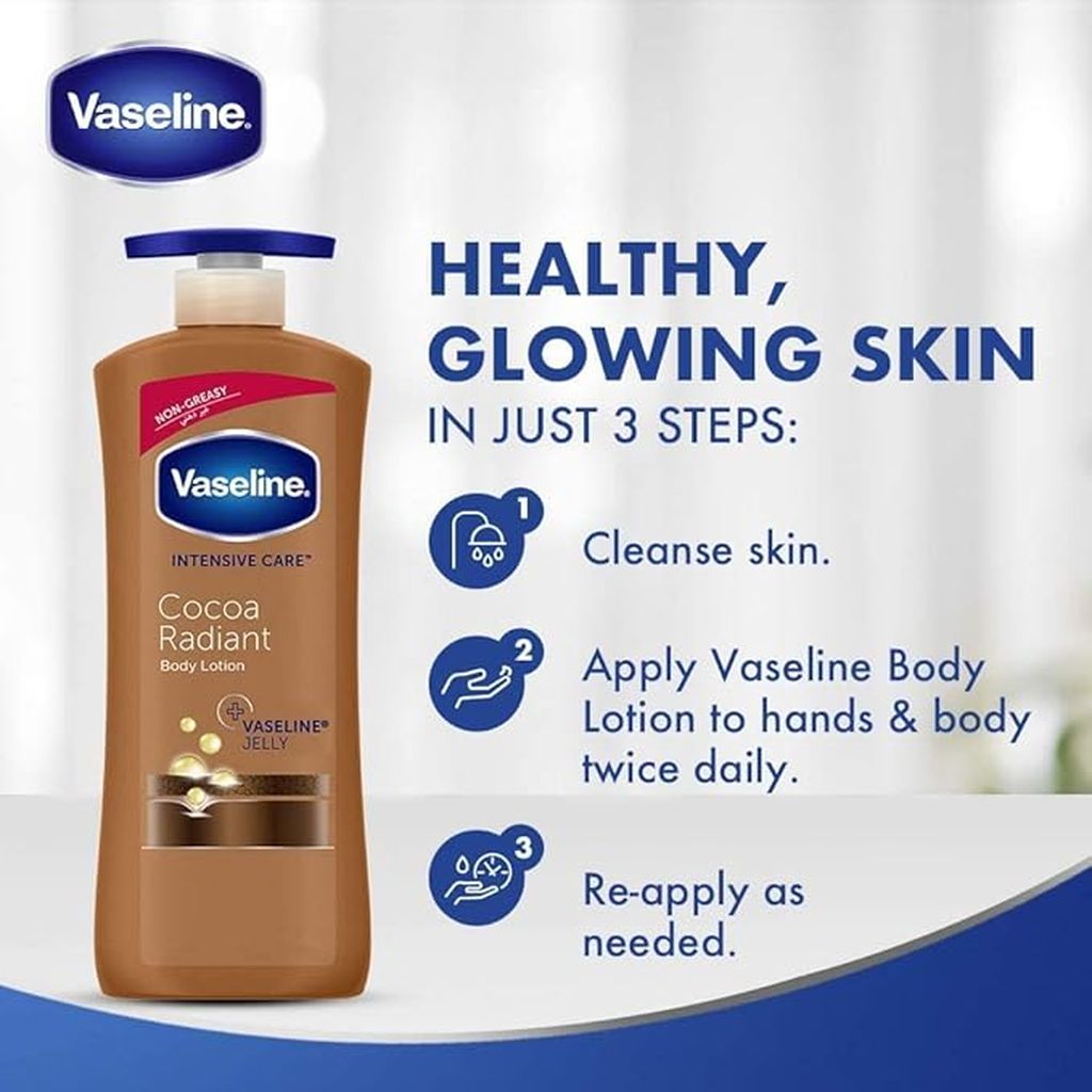 Vaseline, Intensive Care Cocoa Radiant Body Lotion, Deeply nourishing lotion for dry skin, 725 ml