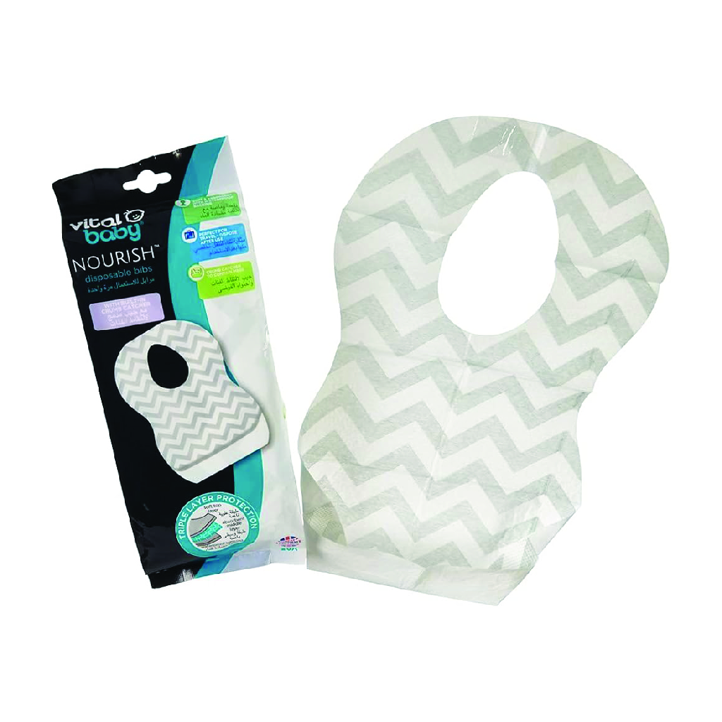 Vital Baby, Nourish Disposable Bibs, Soft disposable bibs for mealtime protection