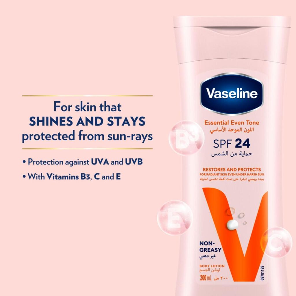 Vaseline, Essential Even Tone SPF 24 Body Lotion, Moisturizing lotion with sun protection, 200 ml