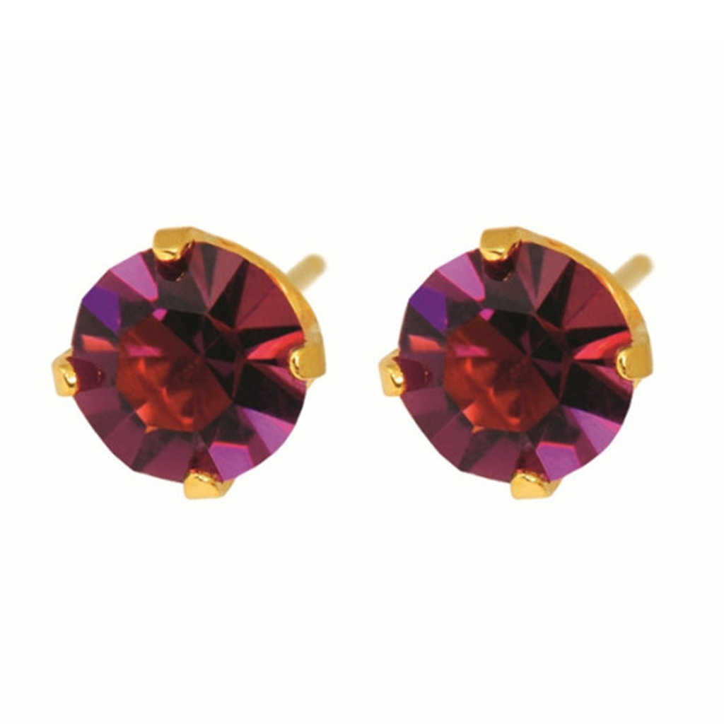 Caflon Fashion Sense, 24K Gold-Plated Amethyst Stud Earrings 5mm, Elegant hypoallergenic stud earrings