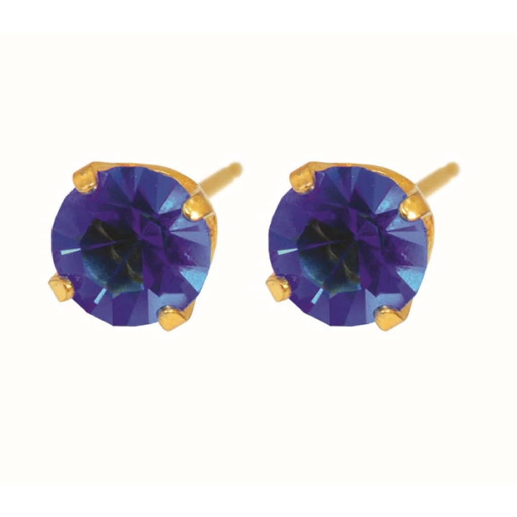 Caflon Fashion Sense FJ509 Sapphire 24K Gold-Plated Stud Earrings - 5mm, Pack of 4's