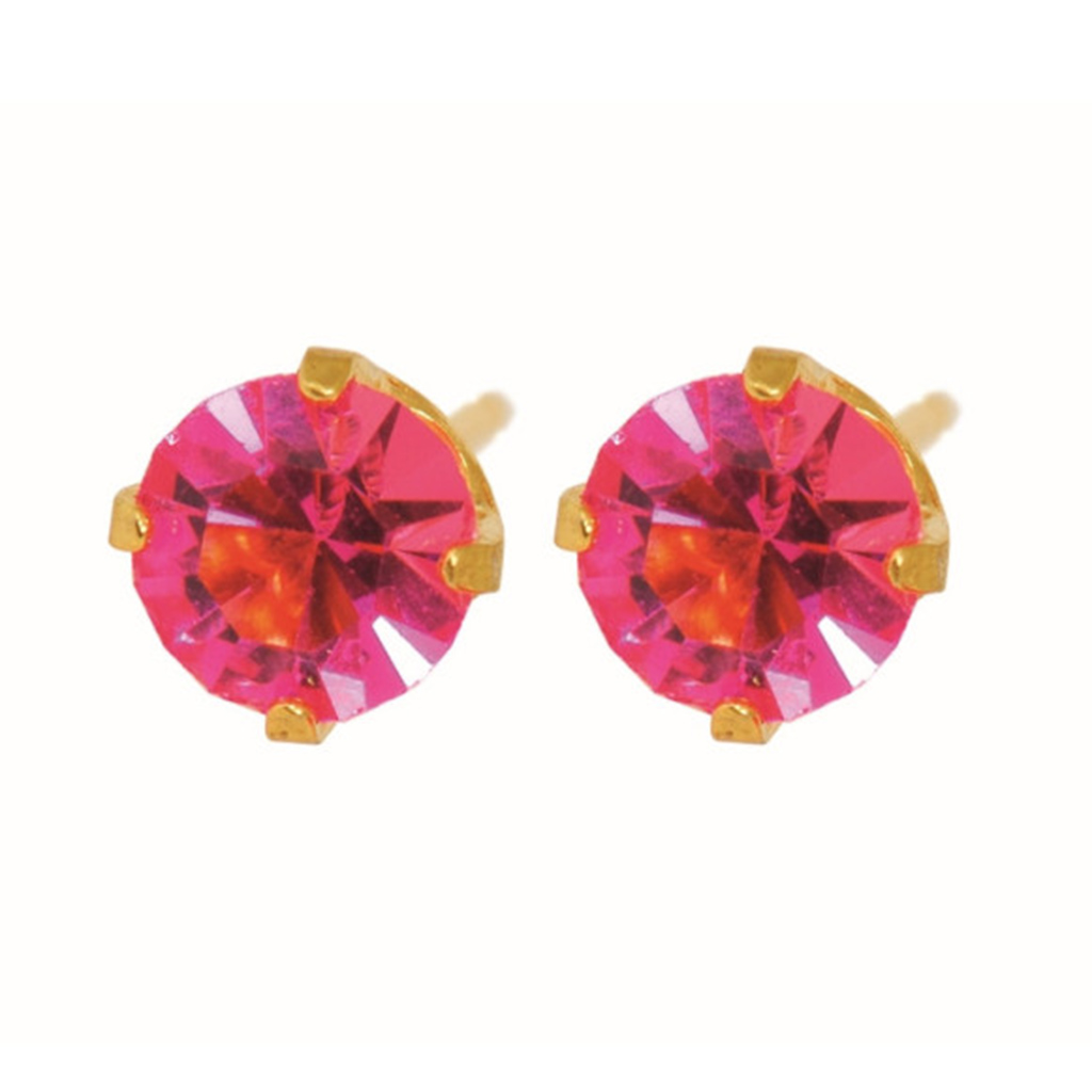 Caflon Fashion Sense FJ510 Rose Zircon 24K Gold-Plated Stud Earrings - 5mm, Pack of 4's