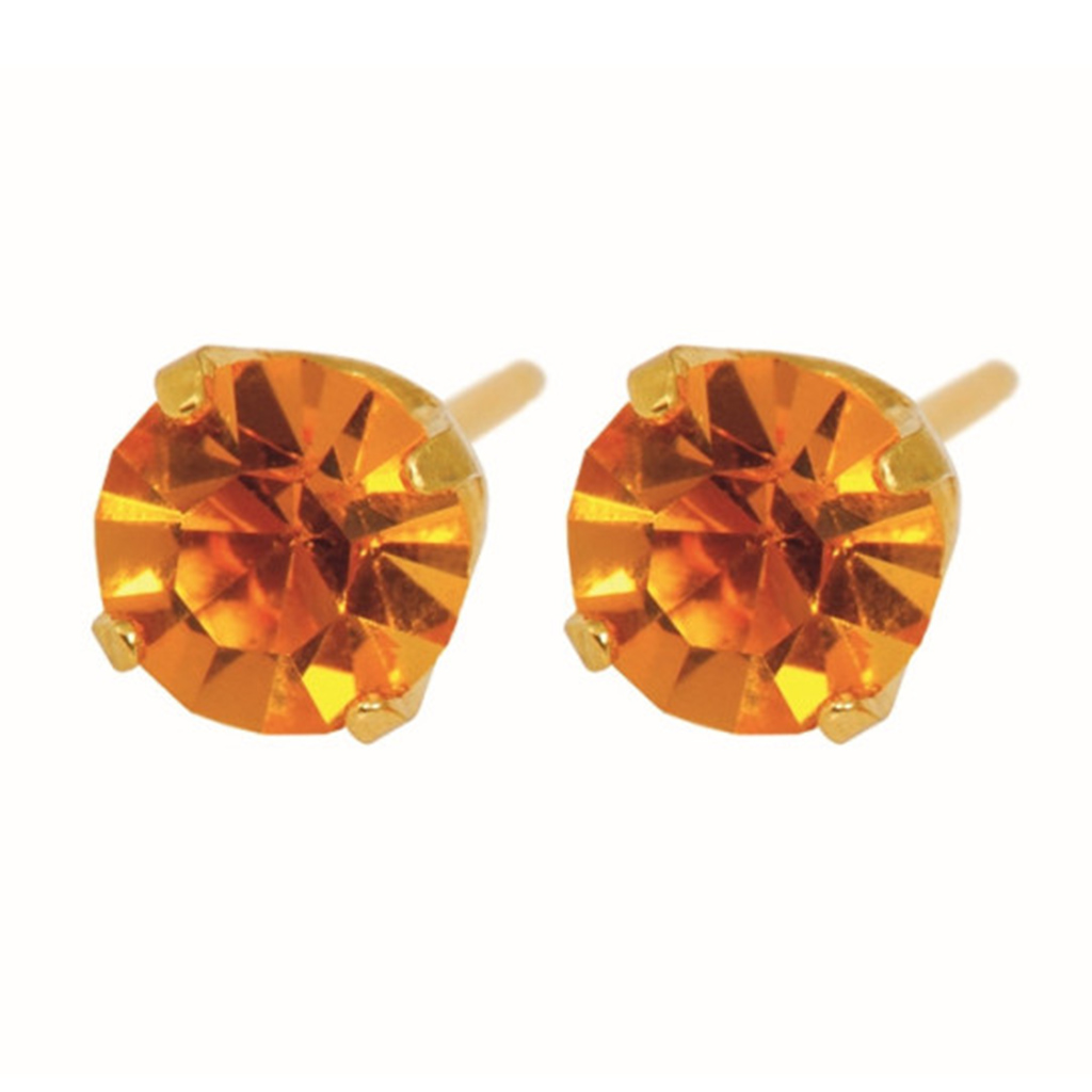 Caflon Fashion Sense, FJ511 Topaz 24K Gold-Plated Stud Earrings, Elegant hypoallergenic stud earrings, 5 mm