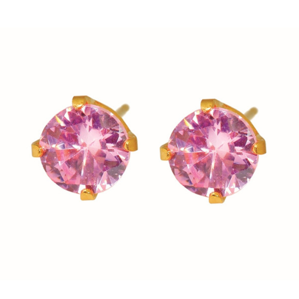 Caflon Fashion Sense, 24K Gold-Plated Pink Stud Earrings 5mm, Elegant hypoallergenic stud earrings