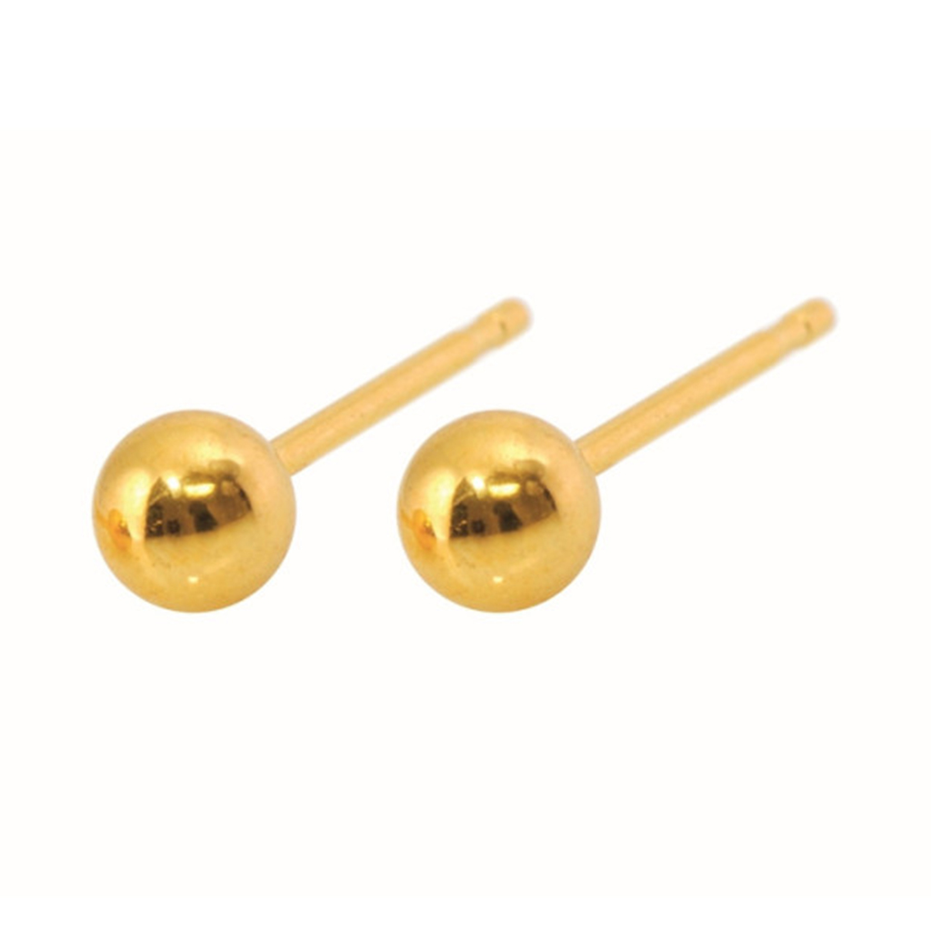 Caflon, Fashion Sense 24K Gold-Plated Ball Stud Earrings, Elegant 4mm hypoallergenic earrings, 4 mm