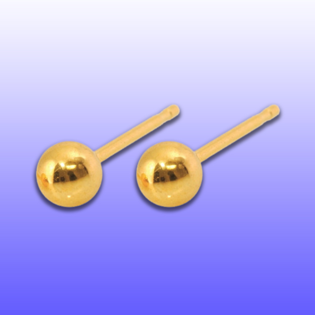Caflon, Fashion Sense 24K Gold-Plated Ball Stud Earrings, Elegant 4mm hypoallergenic earrings, 4 mm