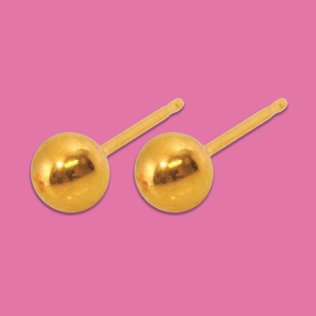 Caflon, Fashion Sense FJBG5 24K Gold-Plated Ball Stud Earrings, Elegant 5mm gold-plated earrings
