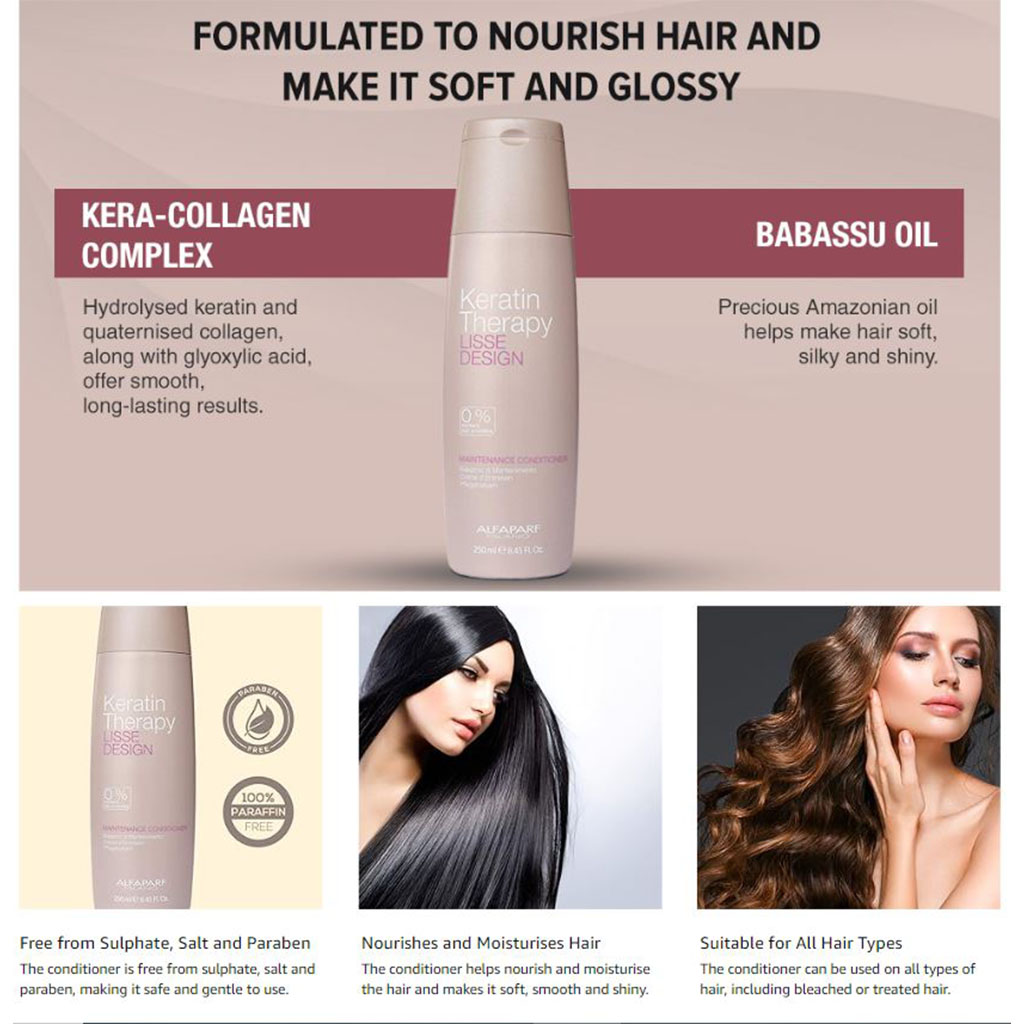 Alfaparf, Keratin Therapy Lisse Design Maintenance Conditioner, Conditioner for smooth and shiny hair, 250ml