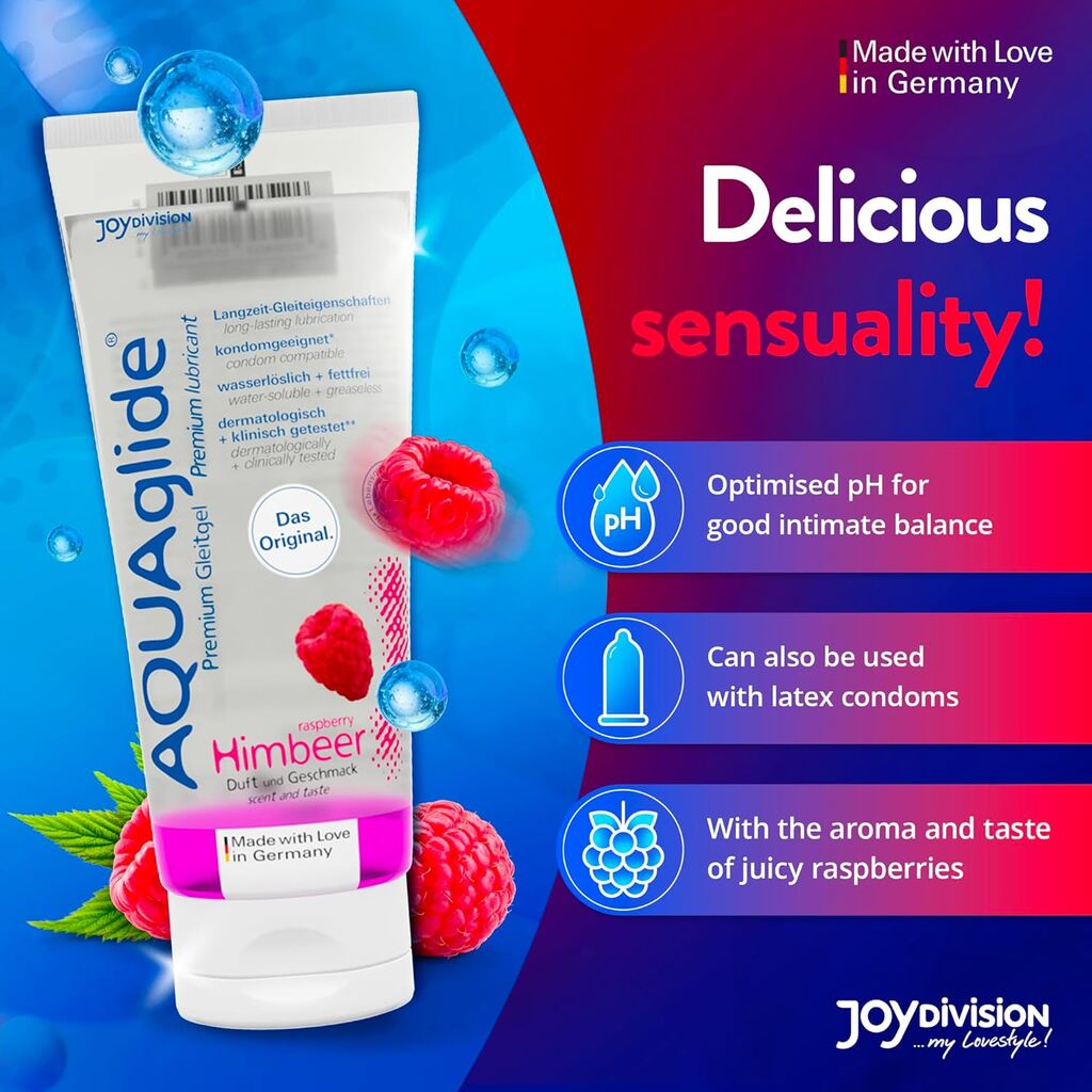 Joy Division Aquaglide Flavored Water-Based Lubricant, Raspberry, 100ml