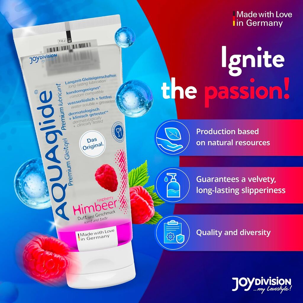 Joy Division Aquaglide Flavored Water-Based Lubricant, Raspberry, 100ml