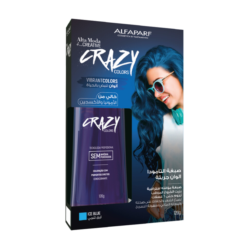 Alfaparf, Alta Moda Creative Crazy Colors Hair Dye Ice Blue, Cool blue semi-permanent hair dye, 120g