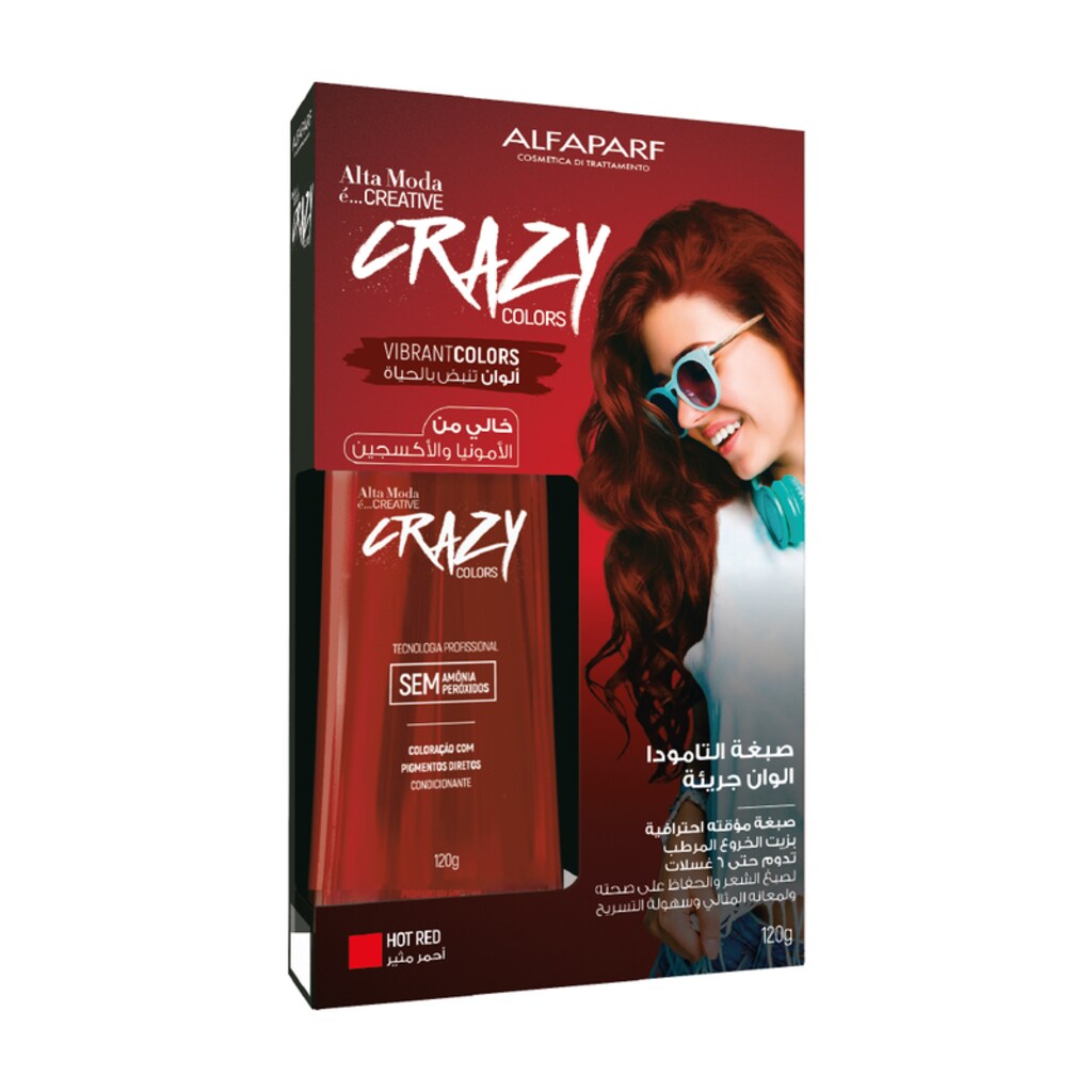 Alfaparf, Alta Moda Creative Crazy Colors Hair Dye Hot Red, Vibrant red semi-permanent hair dye, 120g