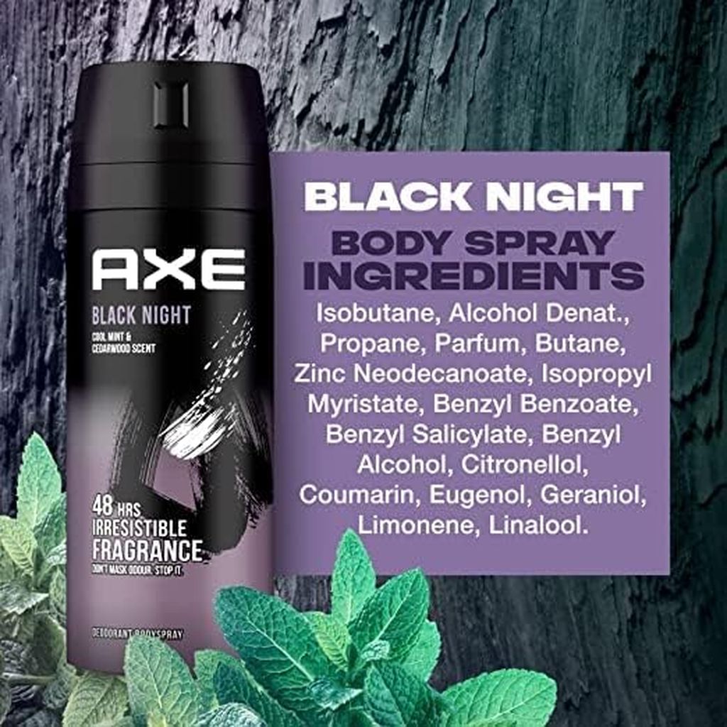 Axe, Black Night Deodorant Body Spray, Intense fragrance deodorant for all day freshness, 150ml