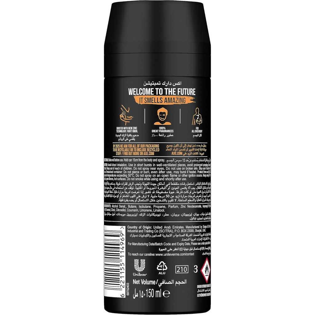 Axe, Dark Temptation Deodorant Body Spray, Rich chocolate fragrance deodorant spray, 150ml