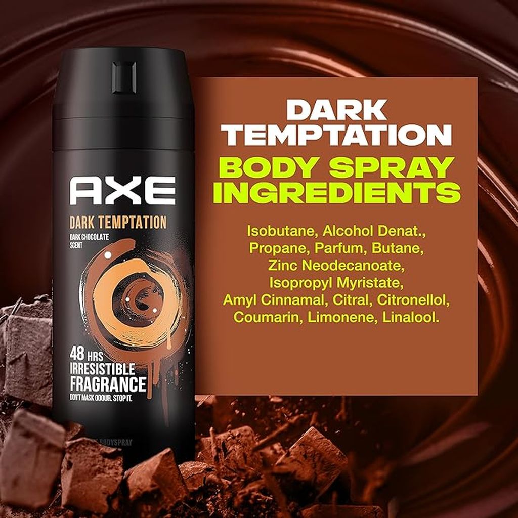Axe, Dark Temptation Deodorant Body Spray, Rich chocolate fragrance deodorant spray, 150ml