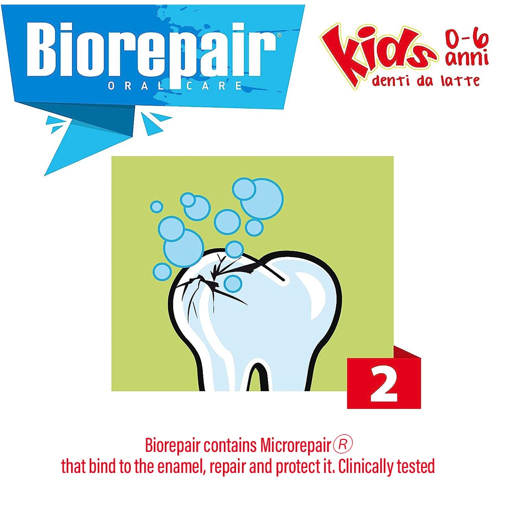 Biorepair Junior Fluoride-Free Strawberry Toothpaste For 0-6 Years Old Kid, 50 Ml