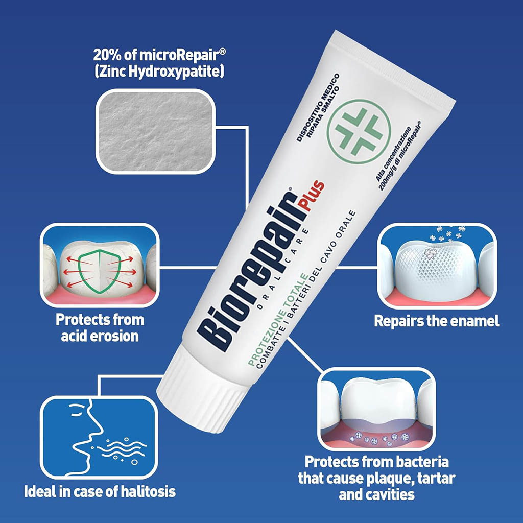 Biorepair Plus, Total protection toothpaste with microRepair technology, Toothpaste for enamel repair and protection, 75 ml