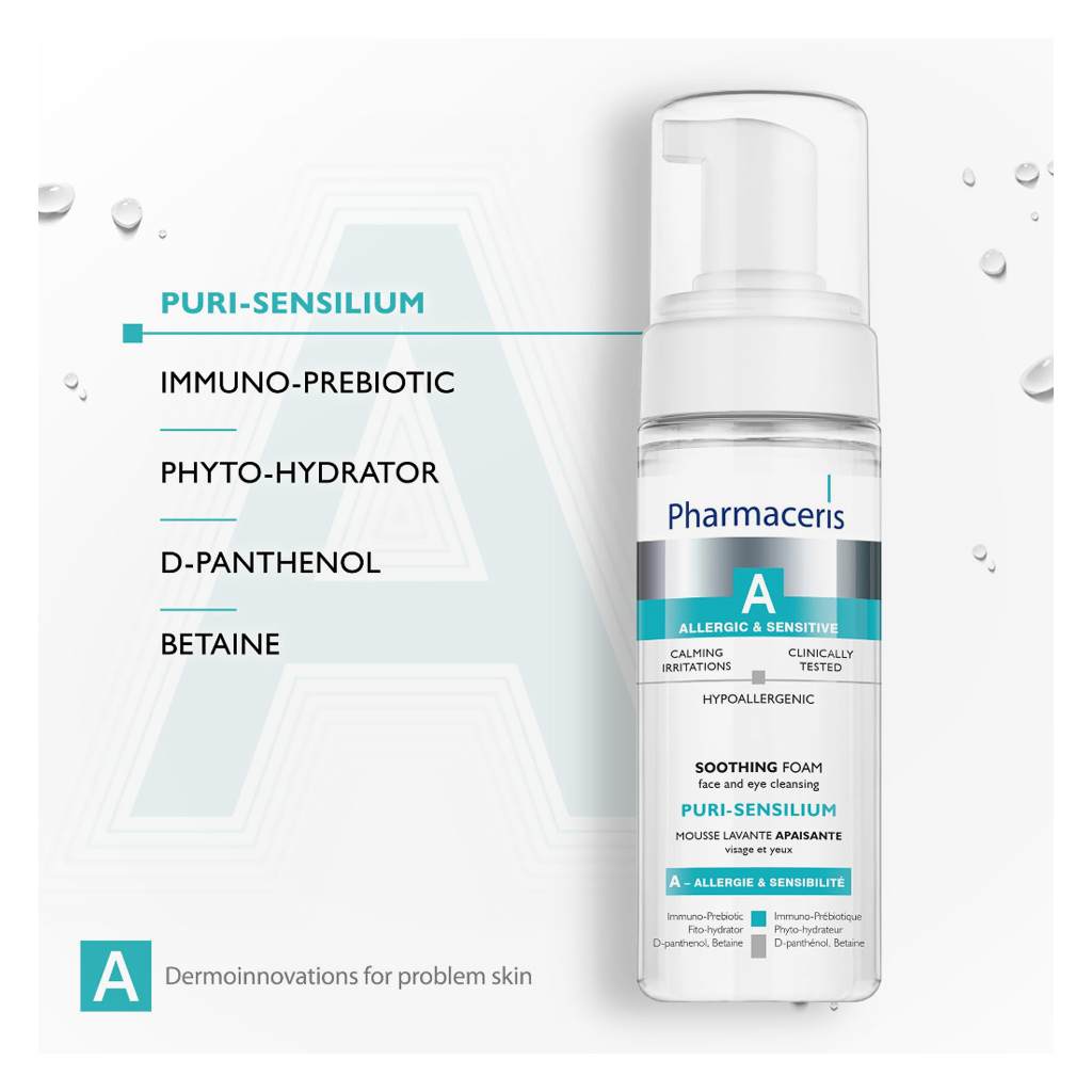 Pharmaceris A, Puri-Sensilium Face and Eye Cleansing Foam, Soothing foam cleanser for sensitive skin, 150ml