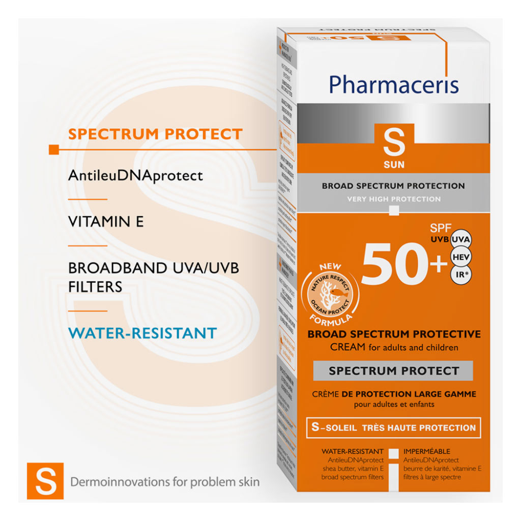 Pharmaceris, Broad Spectrum Sun Protection Cream SPF 50+, High protection sunscreen for sensitive skin