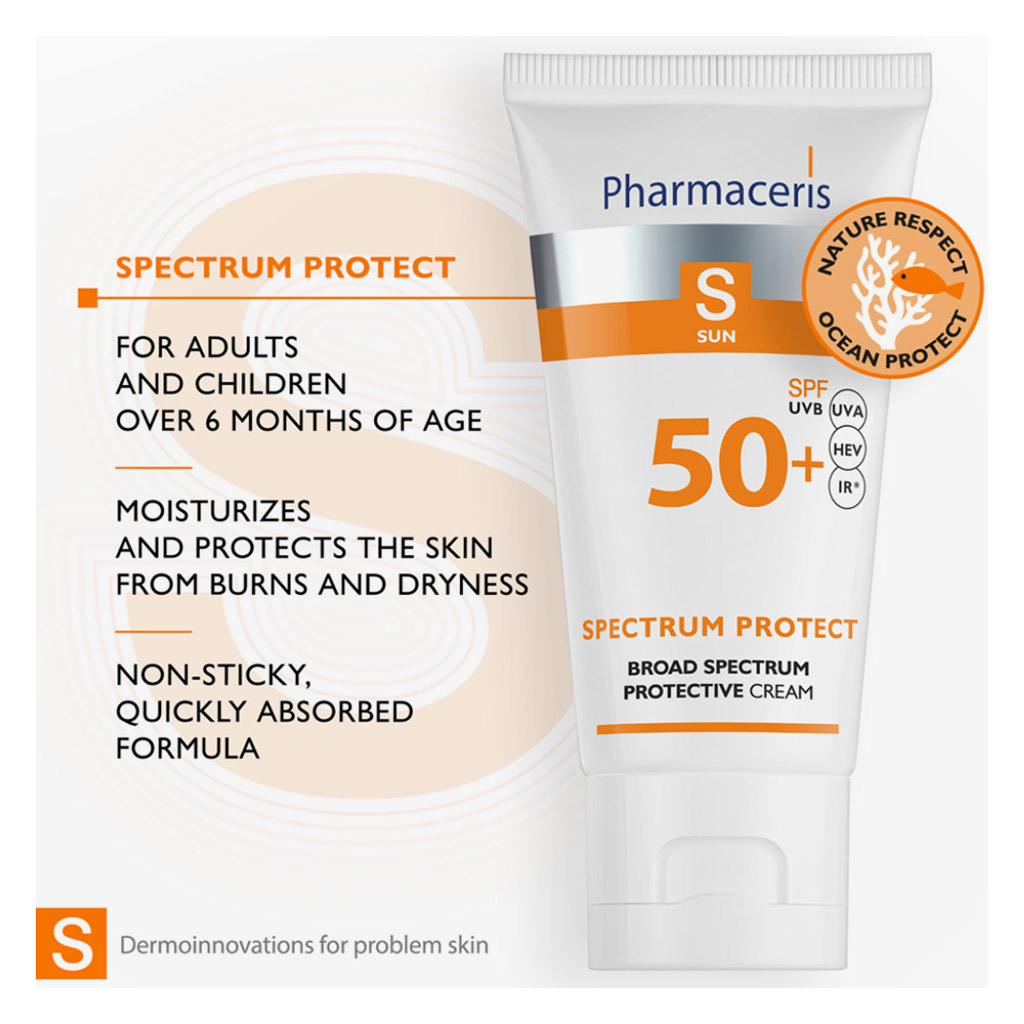 فارماثيريس، واقي شمس عالي الحماية للبشرة الحساسة، كريم حماية شمسية واسعة الطيف SPF ٥٠+