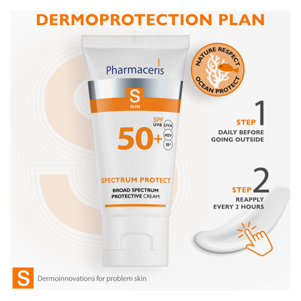 Pharmaceris, Broad Spectrum Sun Protection Cream SPF 50+, High protection sunscreen for sensitive skin