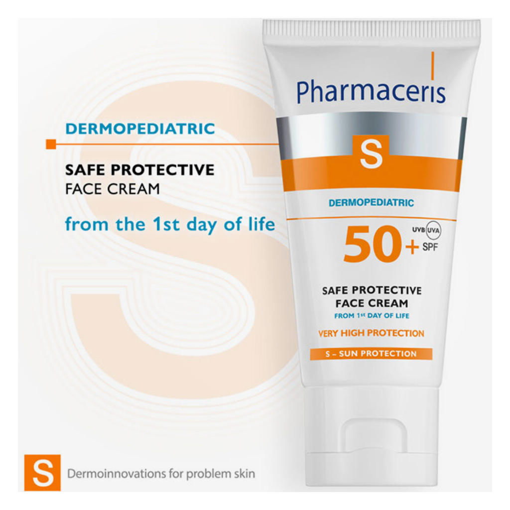 Pharmaceris S, Dermopediatric Safe Protective Face Cream SPF 50+, High protection cream for sensitive skin from birth, 50ml