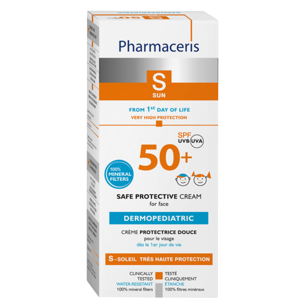 Pharmaceris S, Dermopediatric Safe Protective Face Cream SPF 50+, High protection cream for sensitive skin from birth, 50ml