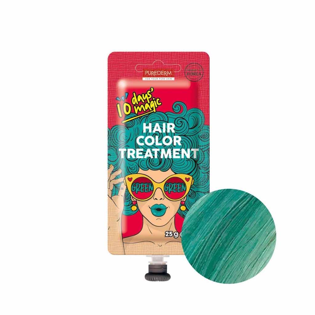 Purederm, 10 Days Magic Hair Color Treatment Green, Temporary vibrant hair color treatment, 25g