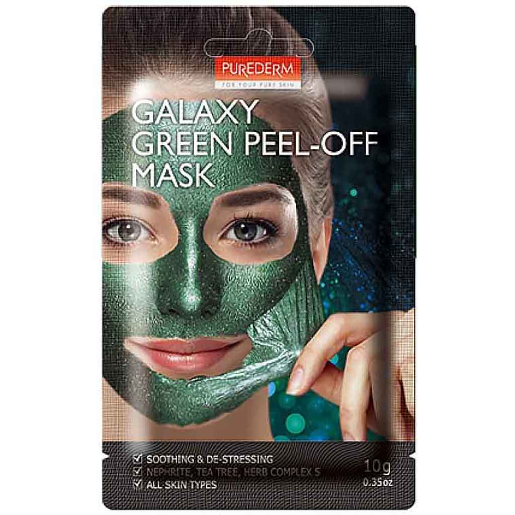 Purederm, Galaxy Green Peel-Off Mask, Detoxifying green peel-off facial mask for deep cleansing