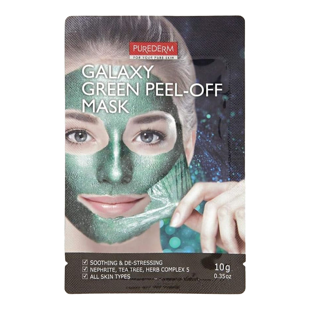 Purederm, Galaxy Green Peel-Off Mask, Detoxifying green peel-off facial mask for deep cleansing