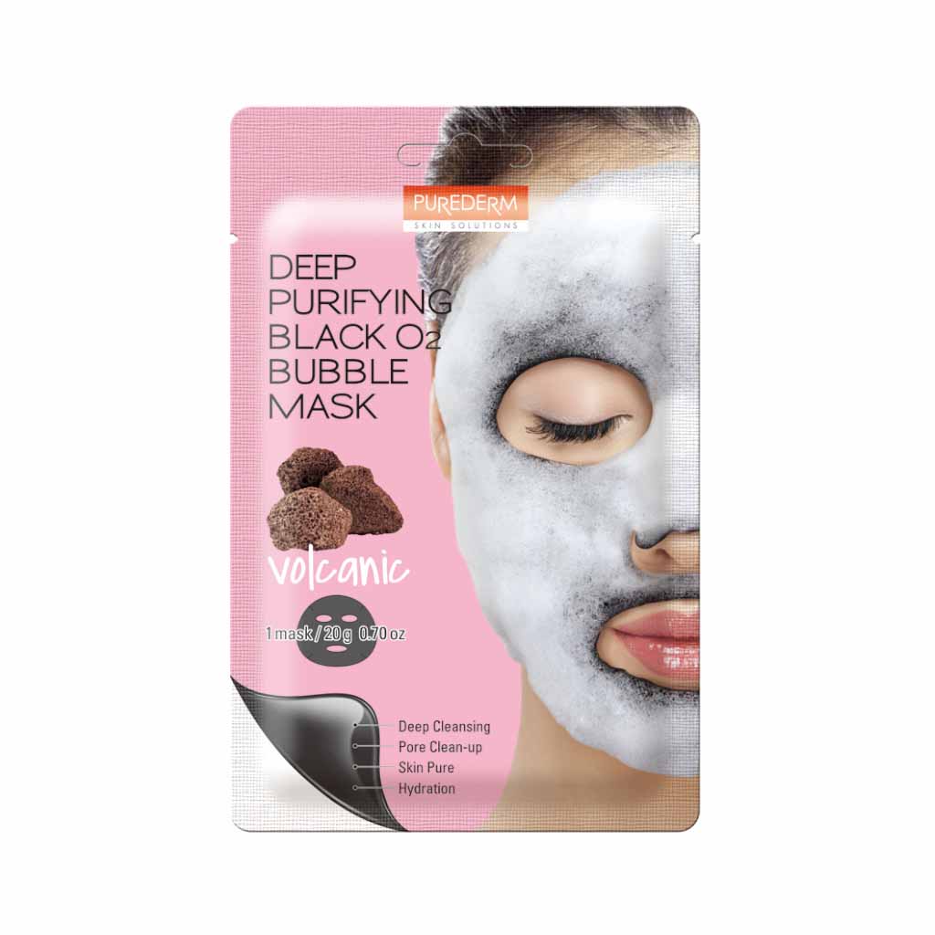 Purederm, Deep Purifying Black O2 Bubble Mask Volcanic, Detoxifying volcanic bubble mask for deep cleansing