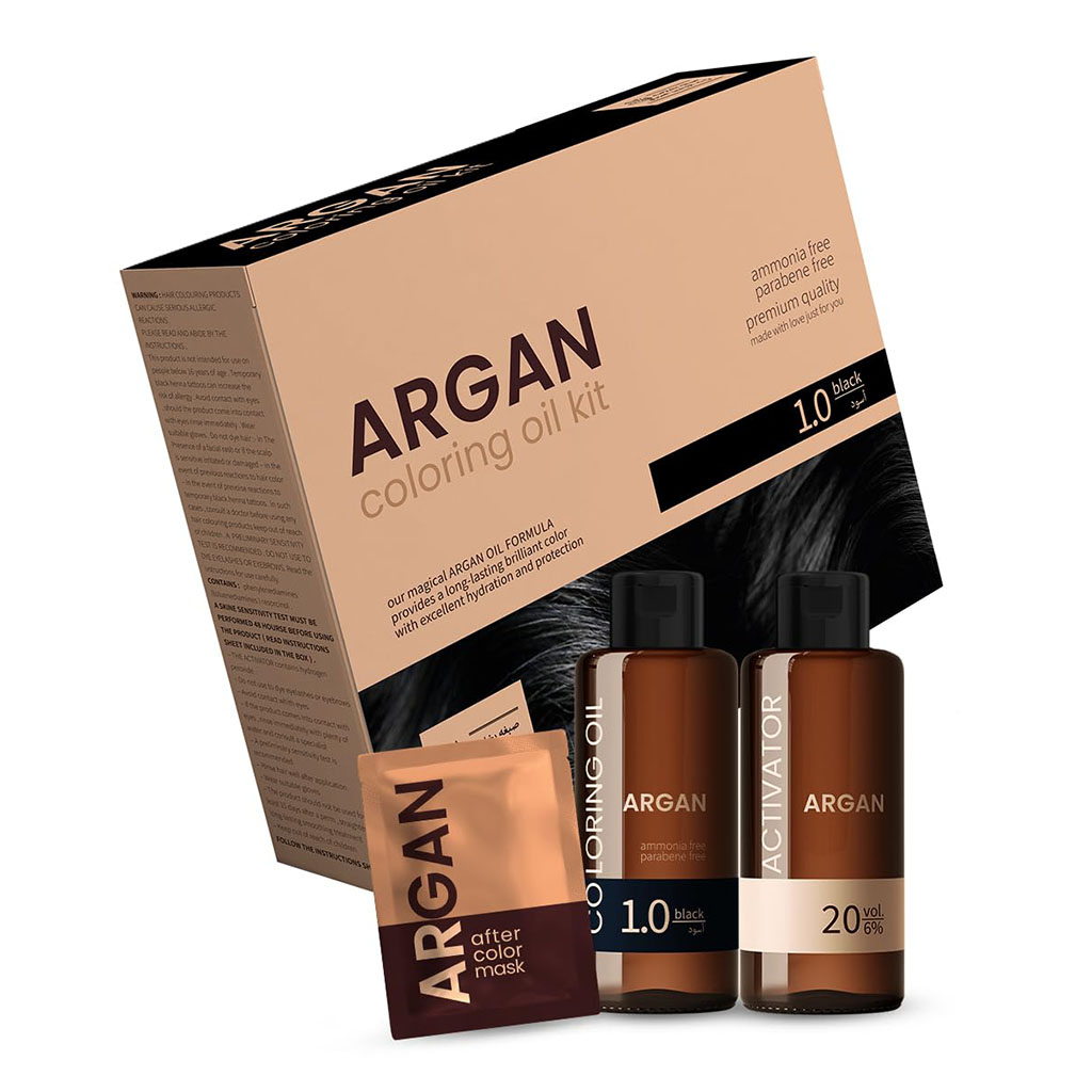 Argan Oil, Coloring Oil Kit, Intense black shade hair dye with conditioning argan oil, 75 ml