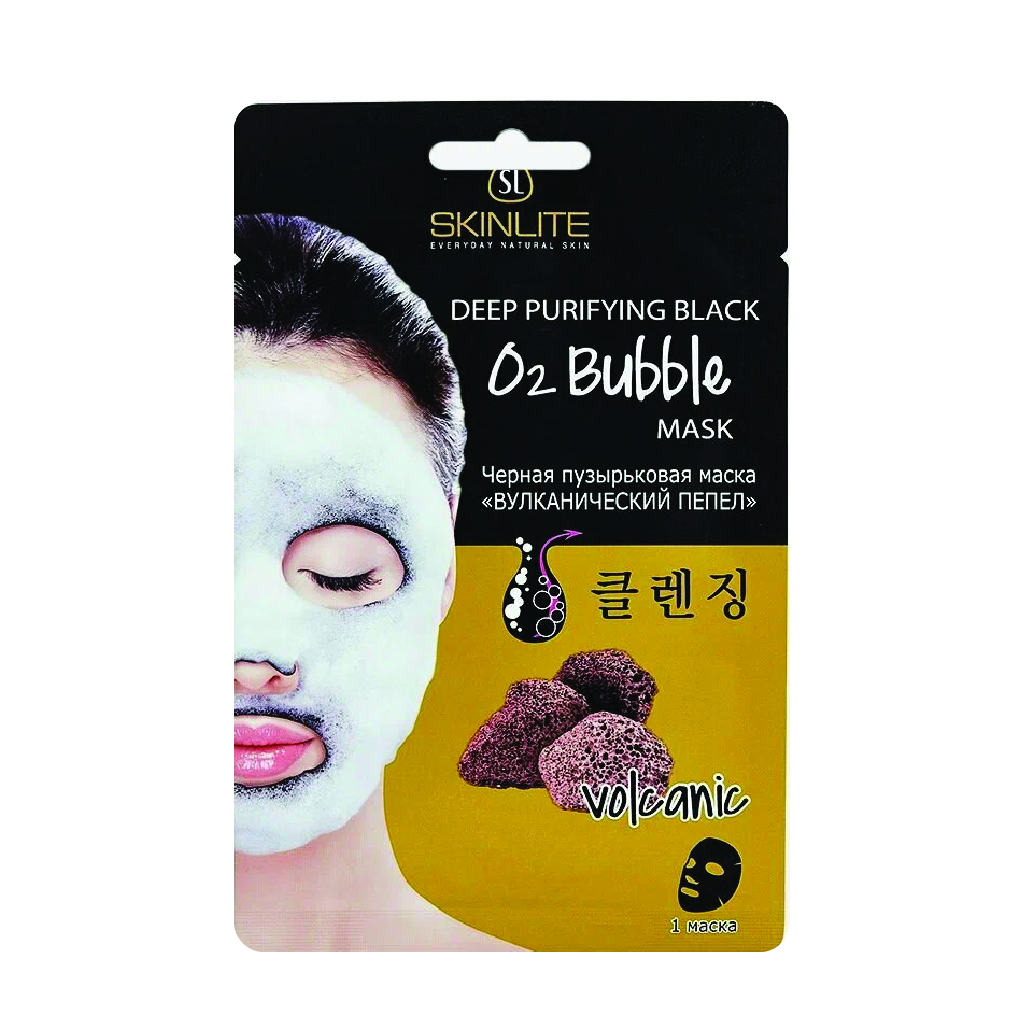 Skinlte, Purifying Black O2 Bubble Volcanic Mask, Volcanic bubble mask for deep skin purification