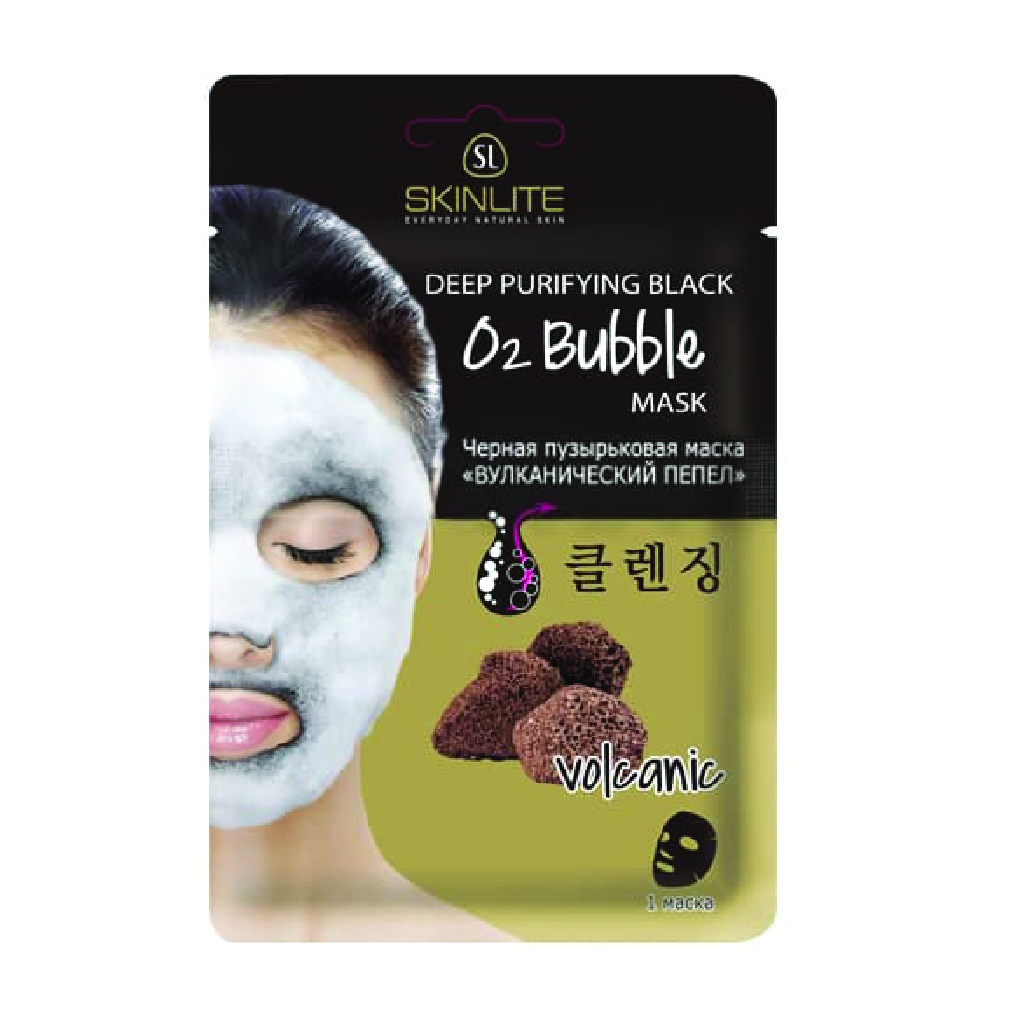 Skinlte, Purifying Black O2 Bubble Volcanic Mask, Volcanic bubble mask for deep skin purification