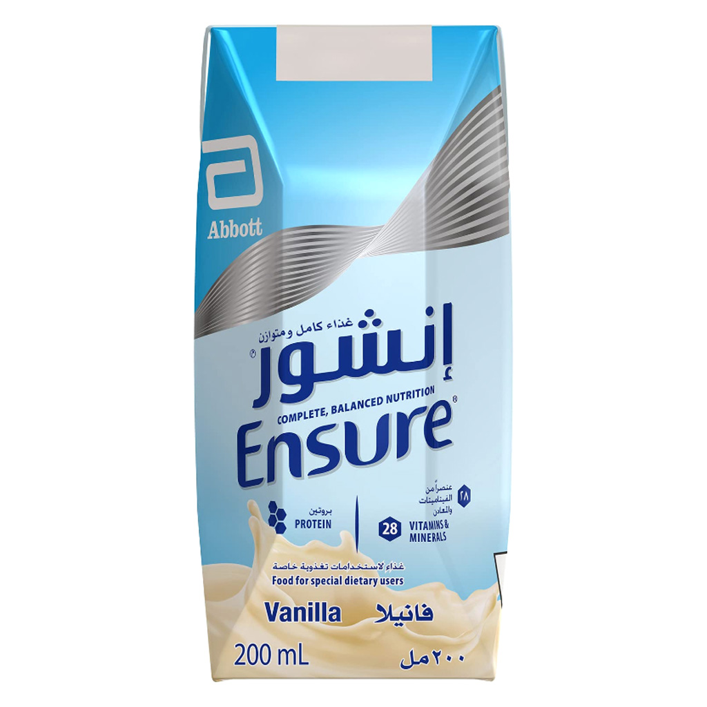 Abbott Ensure, Liquid Vanilla Formula Milk, Nutritional supplement for adults, 200ml