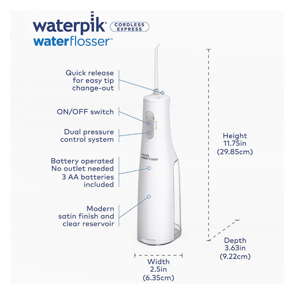 Waterpik, Cordless water flosser white, Portable oral irrigator for effective plaque removal