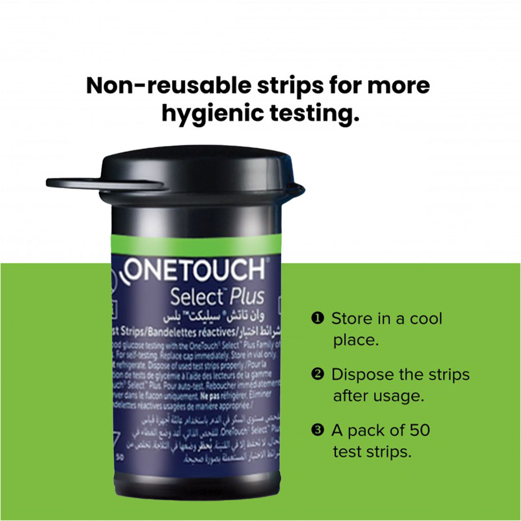 OneTouch, Select Plus Blood Sugar Test Strips, Accurate glucose monitoring strips, 50 pcs