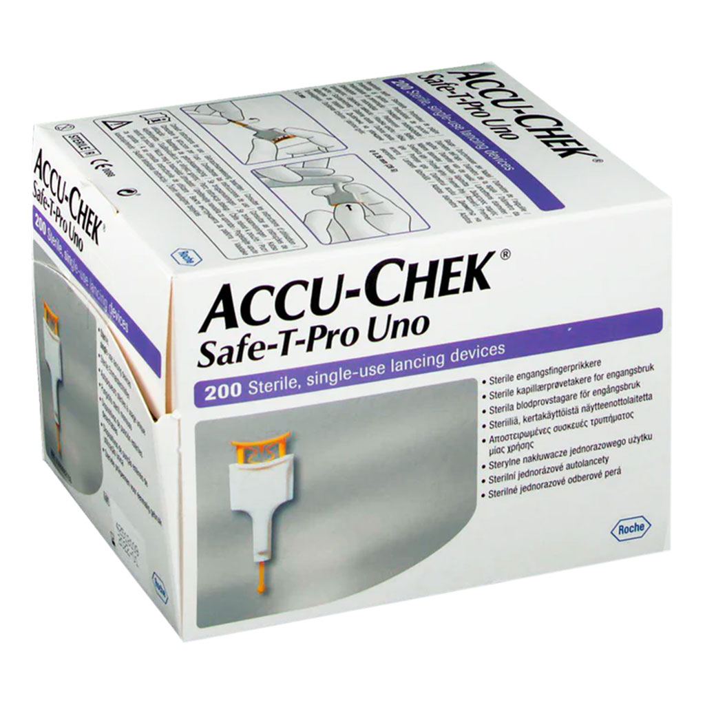 Accu-Chek Safe-T-Pro Uno Sterile Single Use Lancets For Diabetic Blood Glucose Testing, Pack of 200's