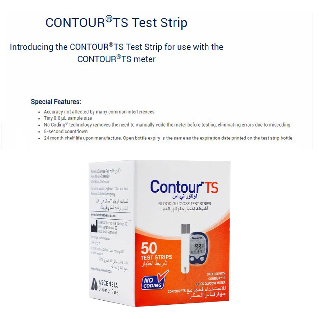Ascensia Contour TS Blood Glucose Test Strips, Pack of 50's