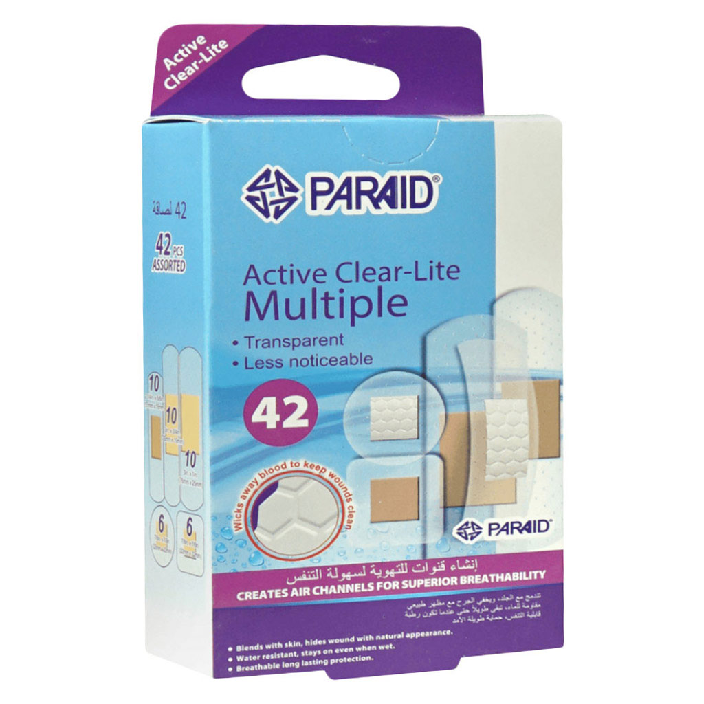 Paraid, Active Clear-Lite Plaster, Transparent adhesive plasters for wound protection, 42 pcs