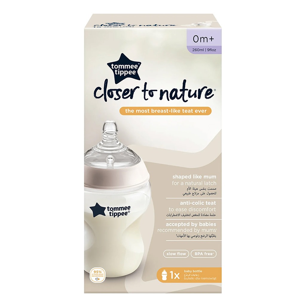 Tommee Tippee, Bottle Close to Nature, Baby feeding bottle with anti-colic design, 260 ml