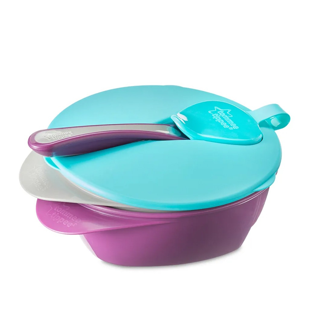 Tommee Tippee On-The-Go Feeding Bowl Blue With Spoon And Lid- Pack Of 2