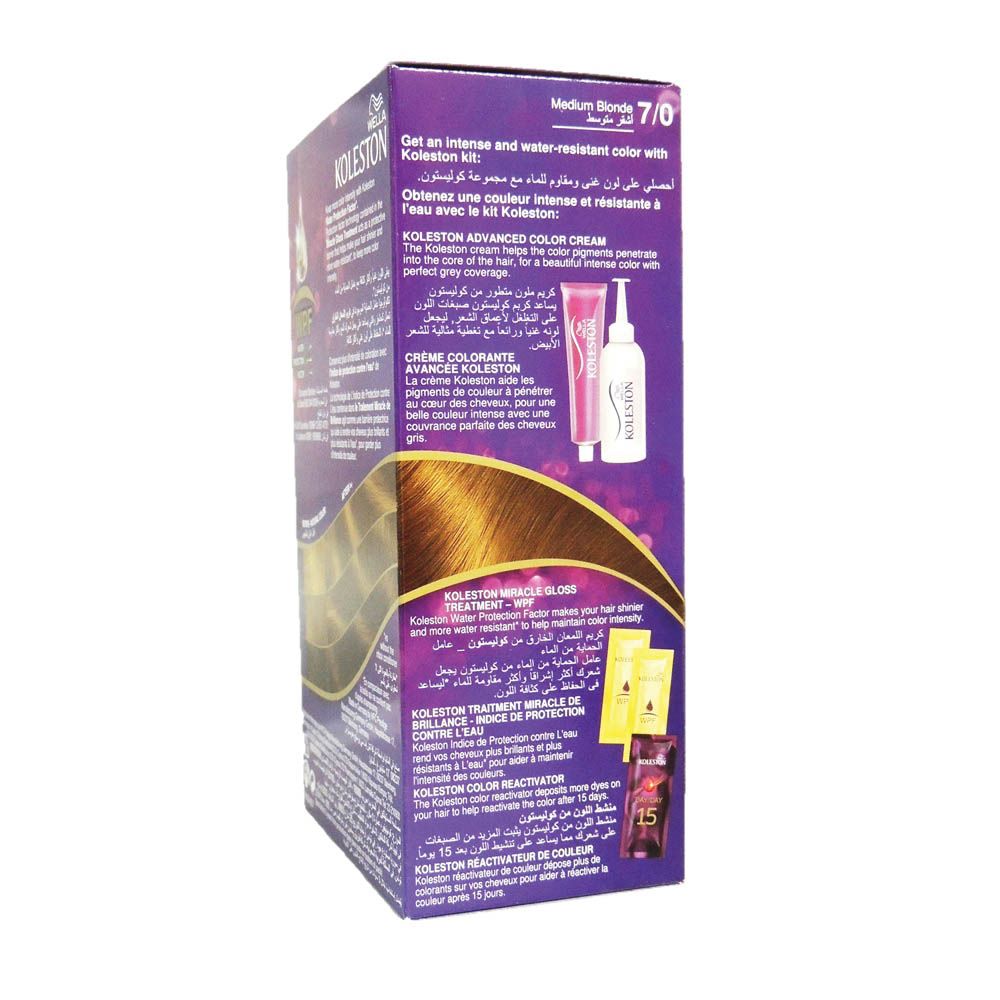 Koleston, Hair Color Kit 70 Medium Blond, Permanent hair color kit for medium blond shade