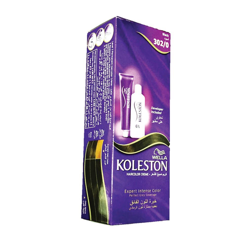 Wella, Koleston Hair Color Cream Black 3020, Cream hair color for intense black coverage