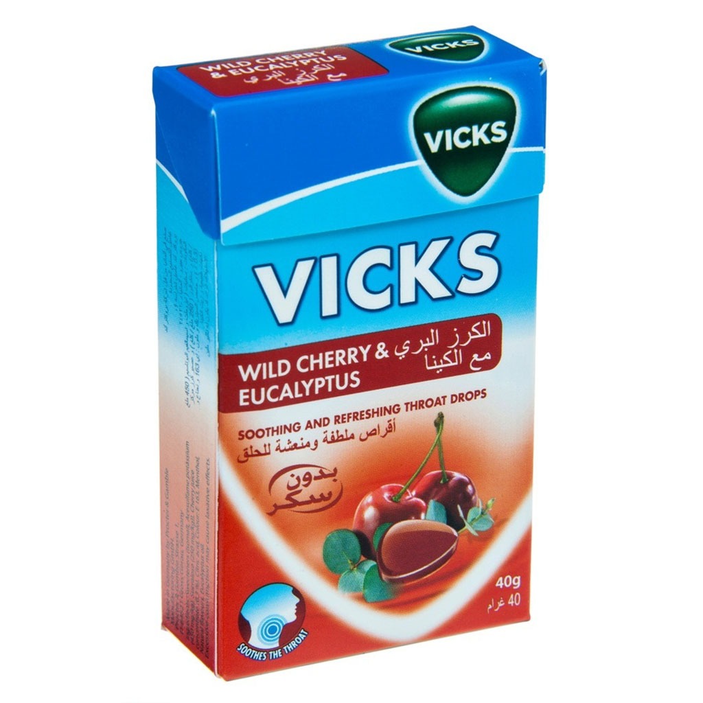 Vicks Soothing & Refreshing Throat Drops With Wild Cherry & Eucalyptus 40g