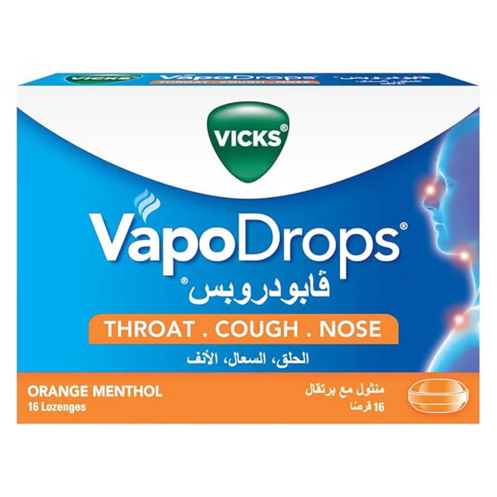 Vicks, VapoDrops Orange Menthol Lozenges, Soothing lozenges for cough and sore throat, 16 lozenges