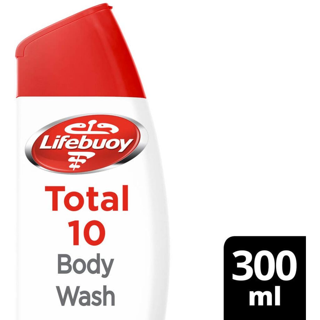 Lifebuoy, Total 10 Antibacterial Body Wash with Loofah, Deep cleansing antibacterial body wash, 300ml