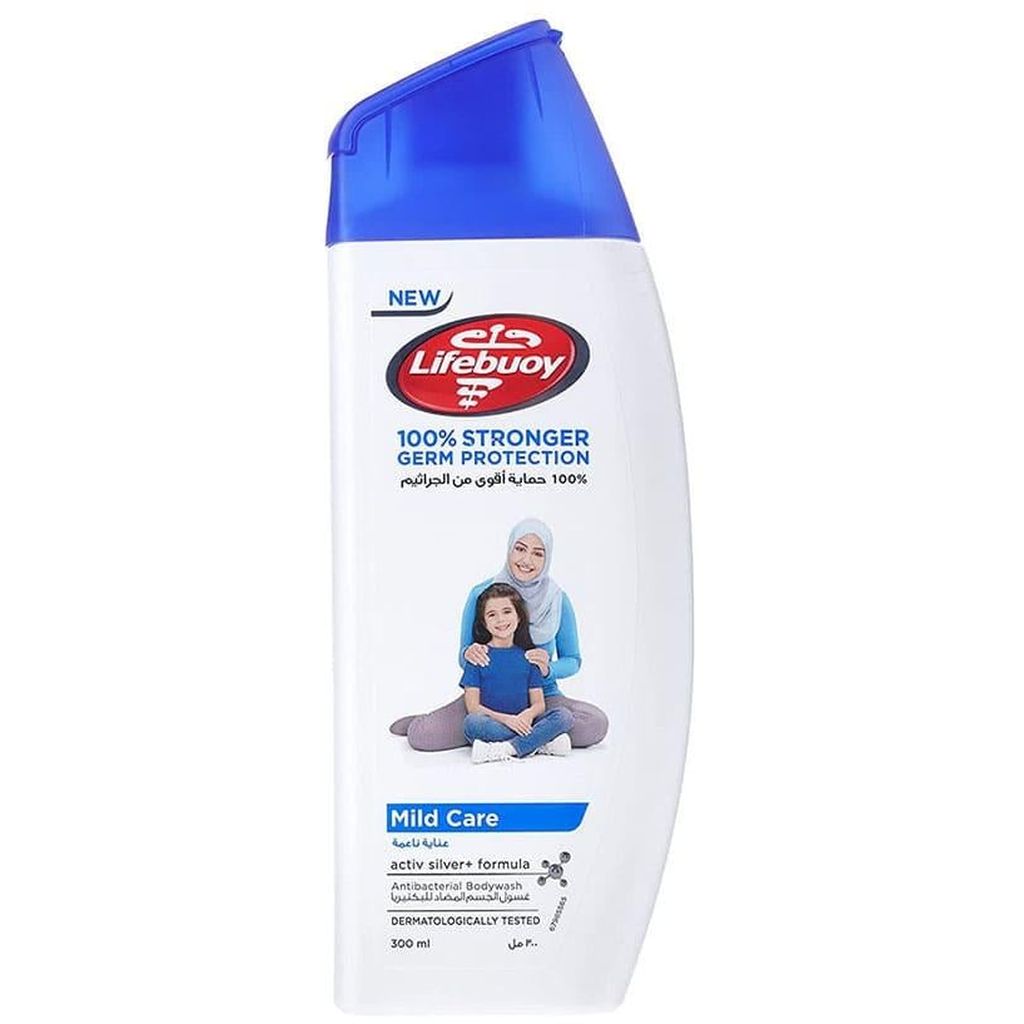 Lifebuoy, Mild Care antibacterial body wash with loofah, Gentle antibacterial body wash with exfoliating loofah, 300 ml
