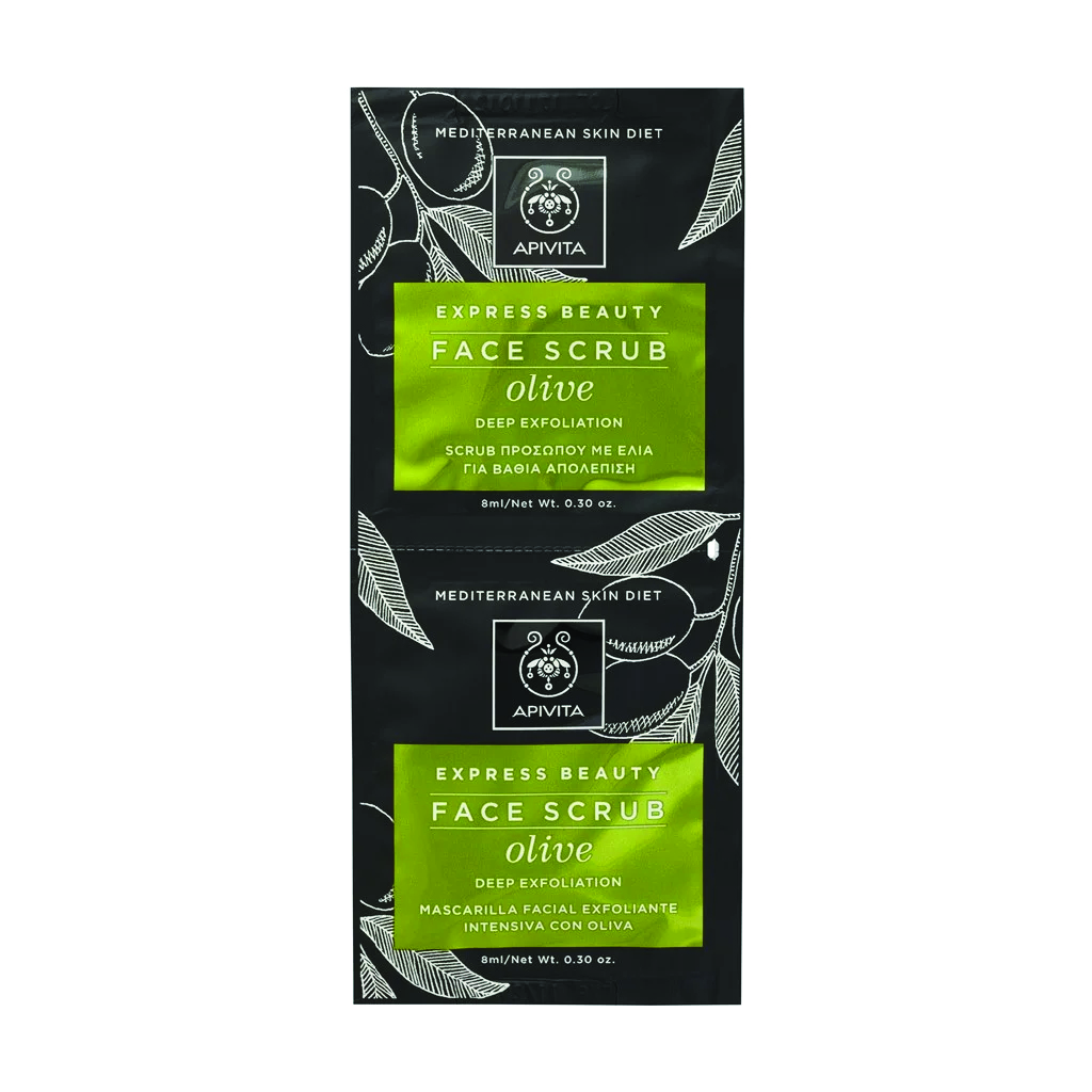 Apivita, Olive Face Scrub, Gentle exfoliating scrub, 8 ml × 2