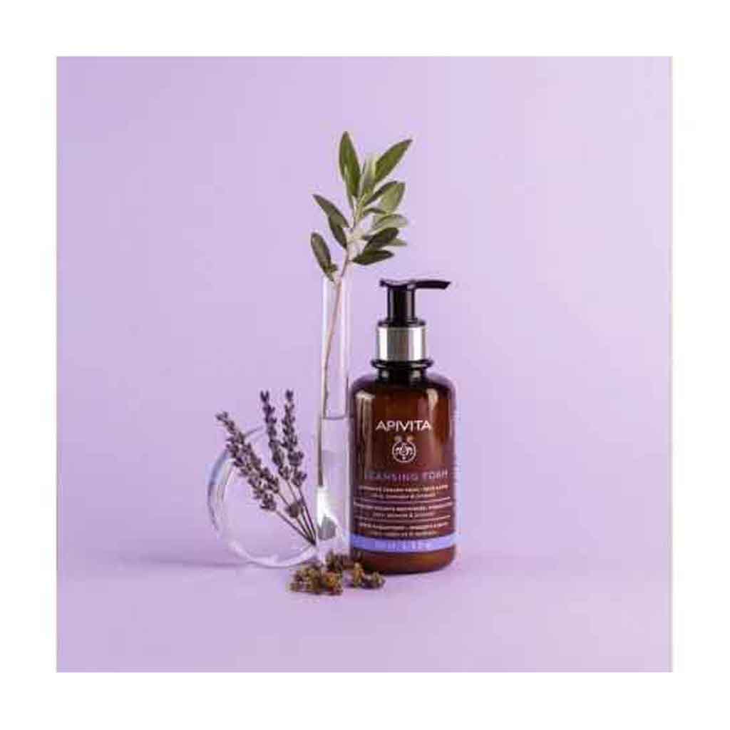 Apivita, Cleansing Foam Olive & Lavender, Gentle face and eye cleanser with natural ingredients, 200 ml